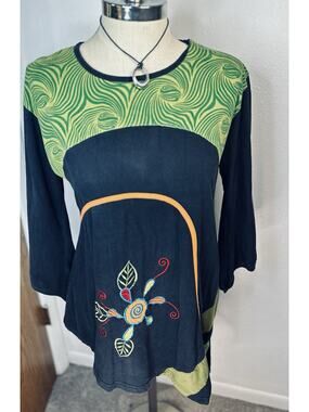 Dragonfly Asymmetrical Boho Indie Cotton Top Size XL Art Tunic